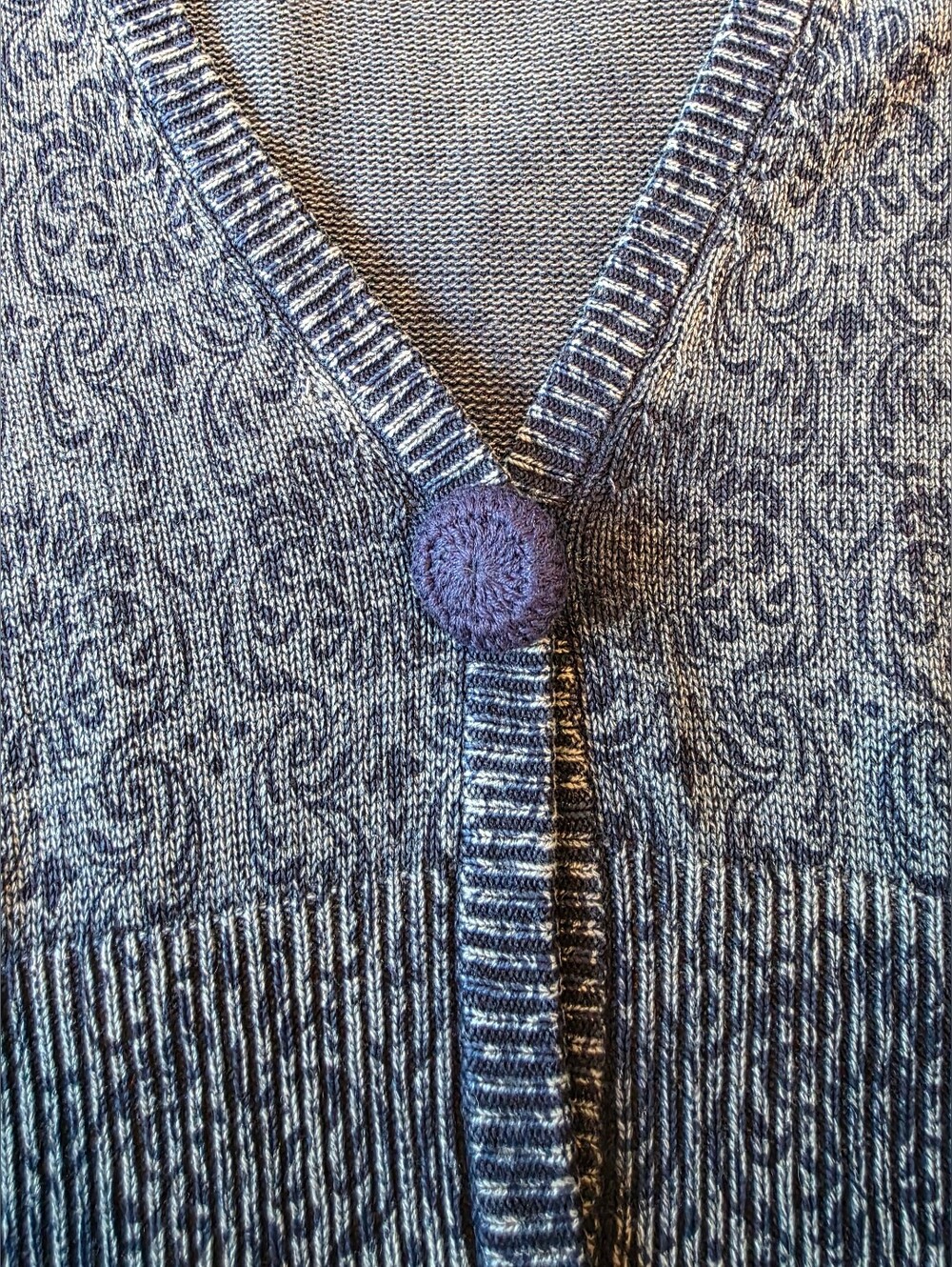 NorthStyle Size 3X Blue Knit Cardigan Button Paisley Ramie Cotton Fall Winter - Picture 4 of 8